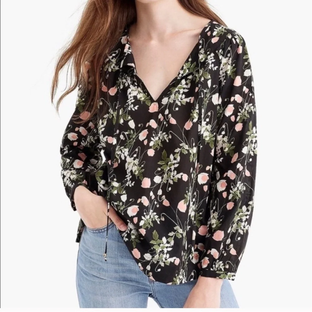 J. CREW Liberty of London Art Fabric Point Sur Peasant Top in Poppy Dream XS